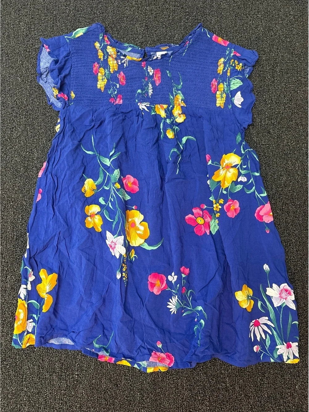 Old Navy Girls Floral Dress Size Large Blue Smocked Flutter Sleeve